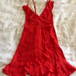 Red Ruffle Wrap Dress